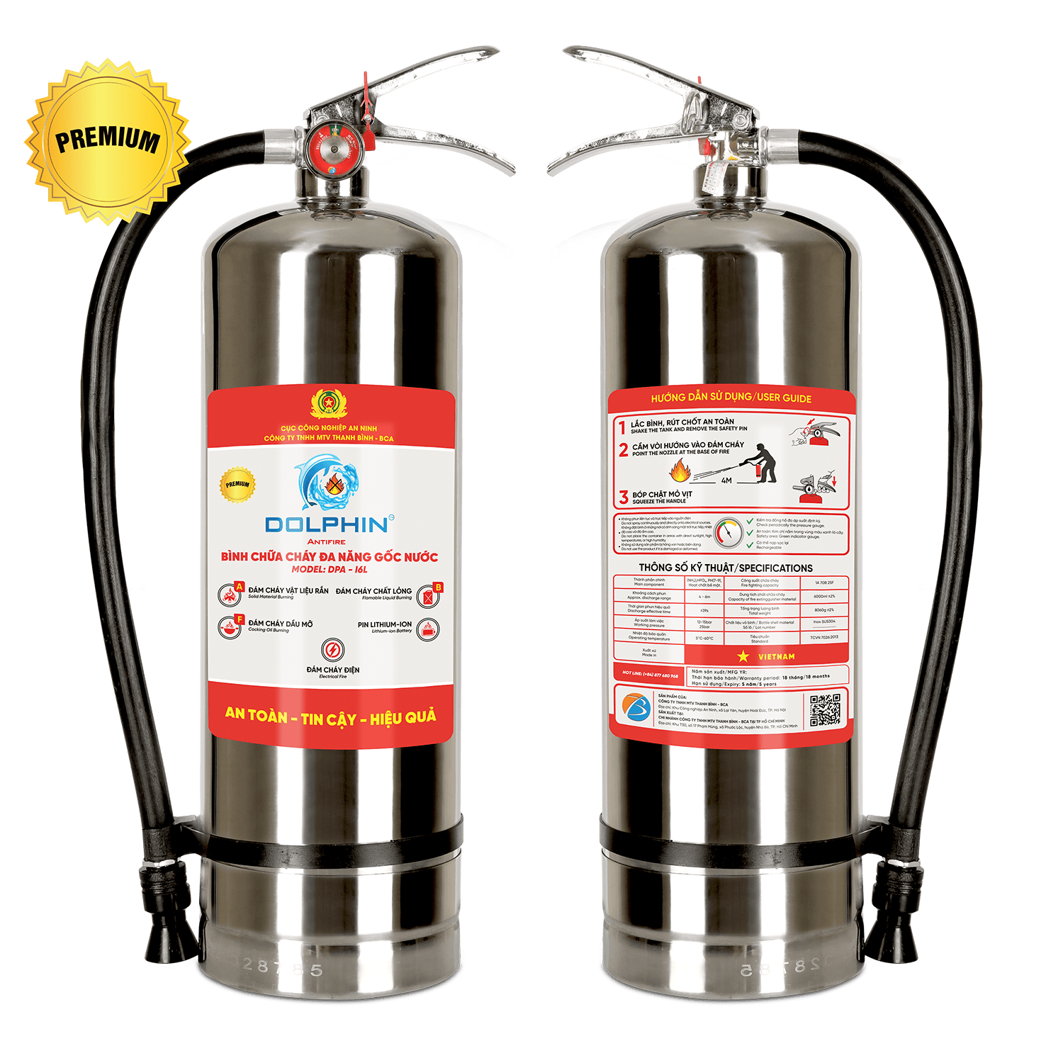 Bình chữa cháy đa năng gốc nước Dolphin - I6L Premium